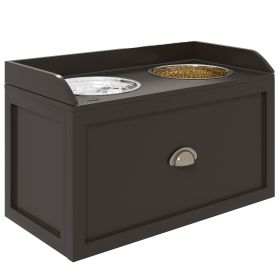 Large Elevated Dog Bowls with Storage Drawer Containing 21L Capacity Raised Dog Feeding Station with 2 Stainless Steel Bowls Brown Large Elevated Dog Bowls with Storage Drawer Containing 21L Capacity Raised Dog Feeding Station with 2 Stainless Steel Bowls Brown
