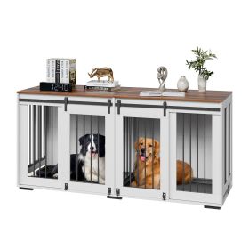 72" Dog Crate Furniture for 2 Dogs, Double Dog Crate Furniture with Double Sliding Doors, Large Dog Crate TV Stand with Removable Tray 72" Dog Crate Furniture for 2 Dogs, Double Dog Crate Furniture with Double Sliding Doors, Large Dog Crate TV Stand with Removable Tray